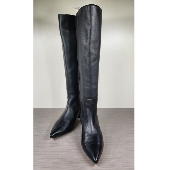 Vince Knee High Kitten Heel Boots, Black Leather, Womens Size 6.5 US / 36.5 - Picture 4 of 11